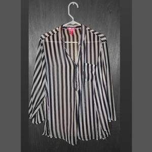 Mix&Co. Black and White Strip Blouse 2X